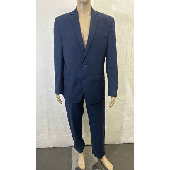 Michael Strahan Collection Mens Navy Blue Suit 42L, Pants 32 x 32 Bnfts Charity